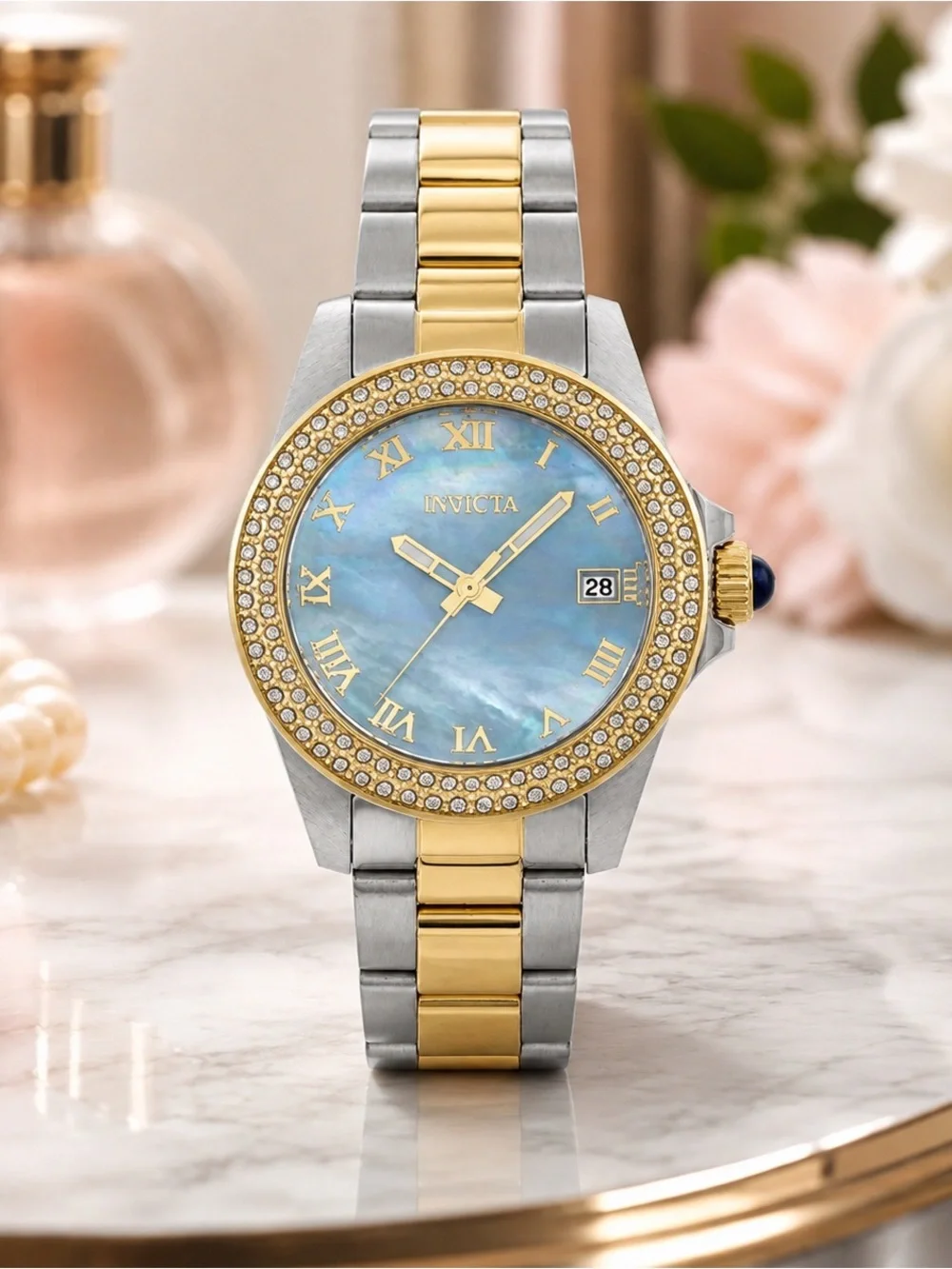 Invicta Two-Tone Gold & Silver Watch with Blue Mother-of-Pearl Dial